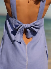 Blue Premium 100% Linen Mini Dress - Image 5 of 7