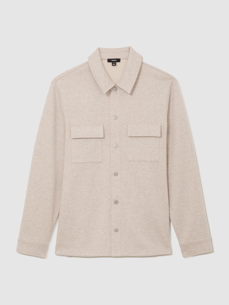 Reiss Oatmeal Stellan Herringbone Twin-Pocket Overshirt - Image 2 of 6 Reiss Oatmeal Stellan Herringbone Twin-Pocket Overshirt - Image 2 of 6