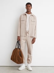 Reiss Oatmeal Stellan Herringbone Twin-Pocket Overshirt - Image 3 of 6