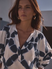 White/Blue 100% Linen Premium Kaftan - Image 6 of 8