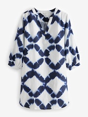 White/Blue 100% Linen Premium Kaftan - Image 7 of 8