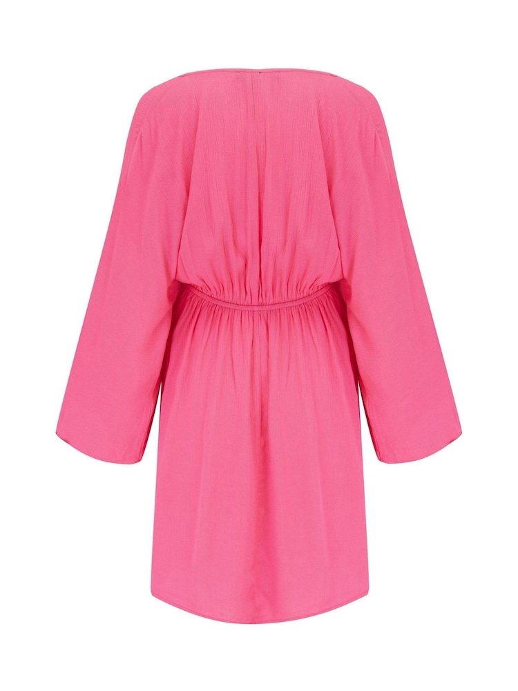 Pour Moi Pink LENZING™ ECOVERO™ Viscose Crinkle O Ring Beach Cover-Up - Image 4 of 4