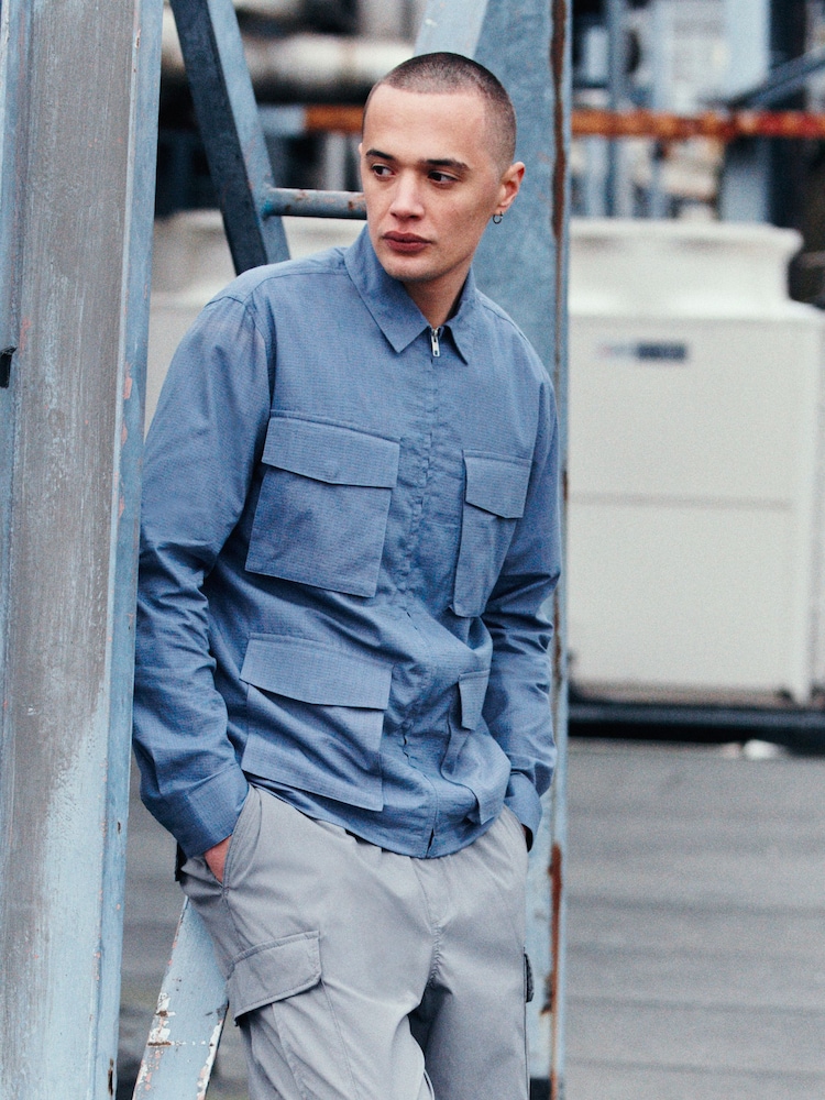 Navy Blue EDIT Zip Through Shacket Overshirt - Image 1 of 10 Navy Blue EDIT Zip Through Shacket Overshirt - Image 1 of 10