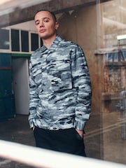 Green Camo EDIT Zip Through Shacket Overshirt - Image 1 of 11
