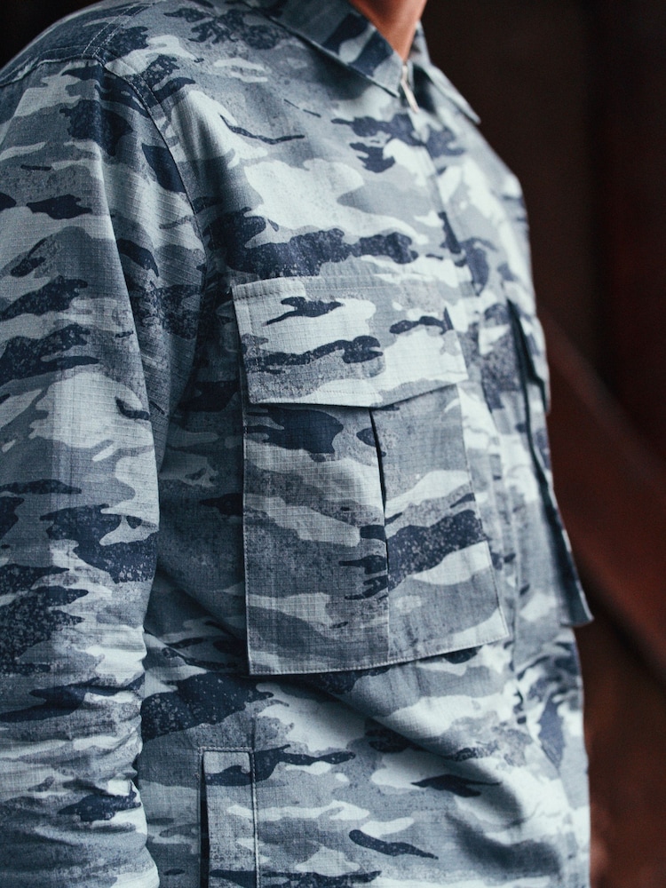 Green Camo EDIT Zip Through Shacket Overshirt - Image 4 of 11