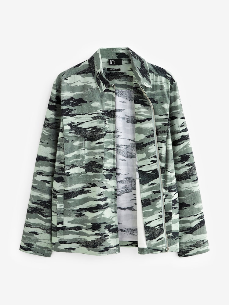 Green Camo EDIT Zip Through Shacket Overshirt - Image 7 of 11