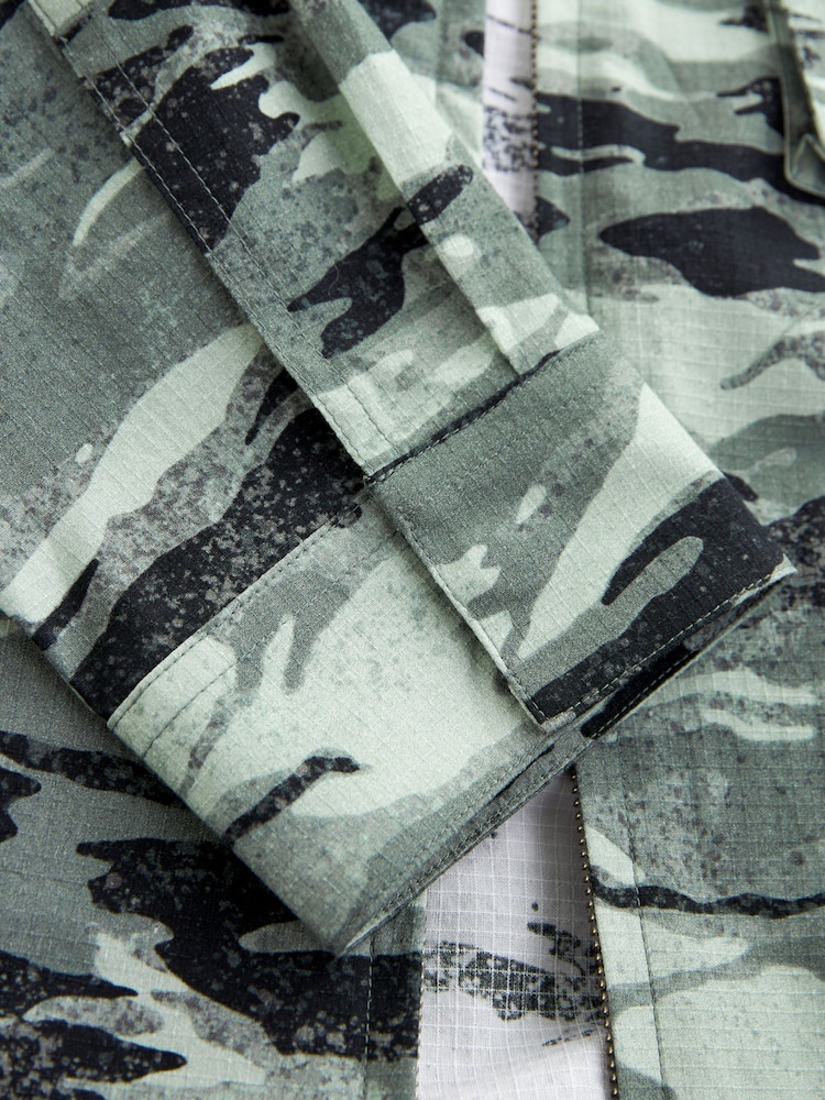 Green Camo EDIT Zip Through Shacket Overshirt - Image 8 of 11