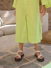 Lime Green Premium 100% Linen Shirt Dress - Image 3 of 5