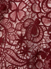 Reiss Burgundy Flo Sheer Lace Midi Pencil Skirt - Image 6 of 6