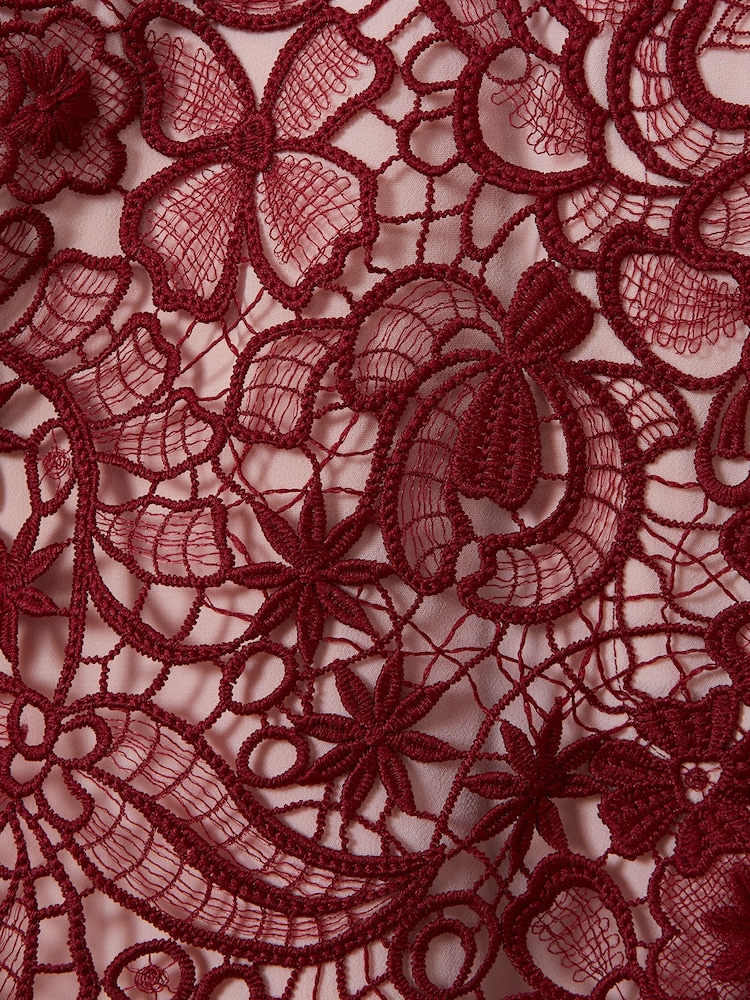 Reiss Burgundy Flo Sheer Lace Midi Pencil Skirt - Image 6 of 6