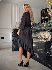 Girl In Mind Black Tanya Foil Asymmetric Midi Dress - Image 2 of 3