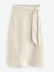Neutral Premium 100% Linen Midi Wrap Skirt - Image 1 of 2