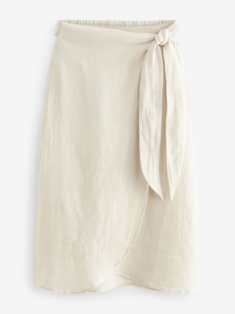 Neutral Premium 100% Linen Midi Wrap Skirt - Image 1 of 2