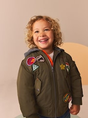 Khaki Green Badged Bomber Jacket with Jersey Hood (3mths-7yrs) - Image 1 of 13