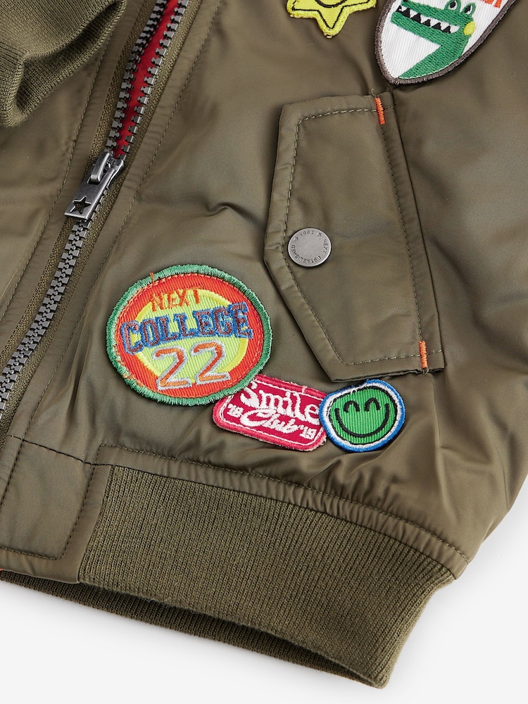 Khaki Green Badged Bomber Jacket with Jersey Hood (3mths-7yrs) - Image 10 of 13
