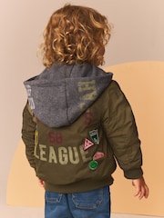 Khaki Green Badged Bomber Jacket with Jersey Hood (3mths-7yrs) - Image 2 of 13
