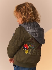 Khaki Green Badged Bomber Jacket with Jersey Hood (3mths-7yrs) - Image 3 of 13