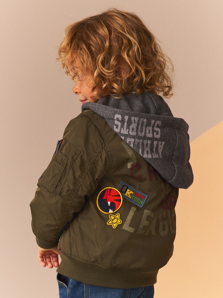 Khaki Green Badged Bomber Jacket with Jersey Hood (3mths-7yrs) - Image 3 of 13