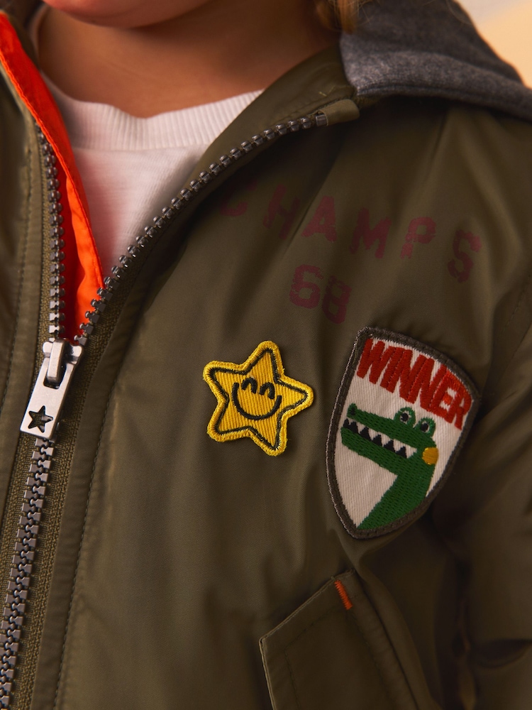Khaki Green Badged Bomber Jacket with Jersey Hood (3mths-7yrs) - Image 4 of 13