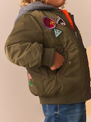 Khaki Green Badged Bomber Jacket with Jersey Hood (3mths-7yrs) - Image 6 of 13
