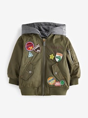 Khaki Green Badged Bomber Jacket with Jersey Hood (3mths-7yrs) - Image 7 of 13