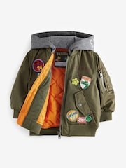 Khaki Green Badged Bomber Jacket with Jersey Hood (3mths-7yrs) - Image 8 of 13