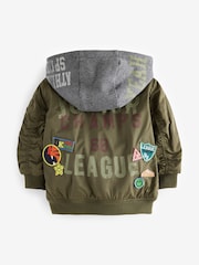 Khaki Green Badged Bomber Jacket with Jersey Hood (3mths-7yrs) - Image 9 of 13