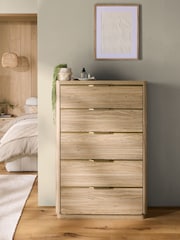 Mid Natural Arlo Oak Effect 5 Drawer Chest of Drawers - Image 2 of 7