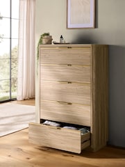 Mid Natural Arlo Oak Effect 5 Drawer Chest of Drawers - Image 3 of 7
