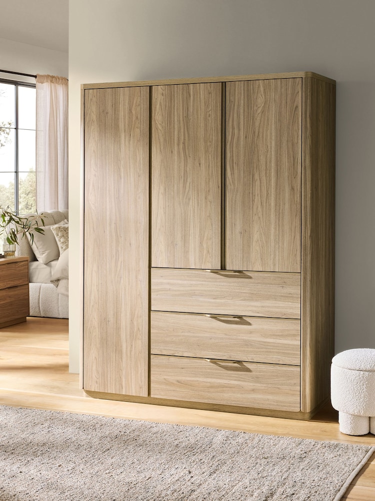 Mid Natural Arlo Oak Effect Triple 3 Drawers Wardrobe - Image 1 of 9