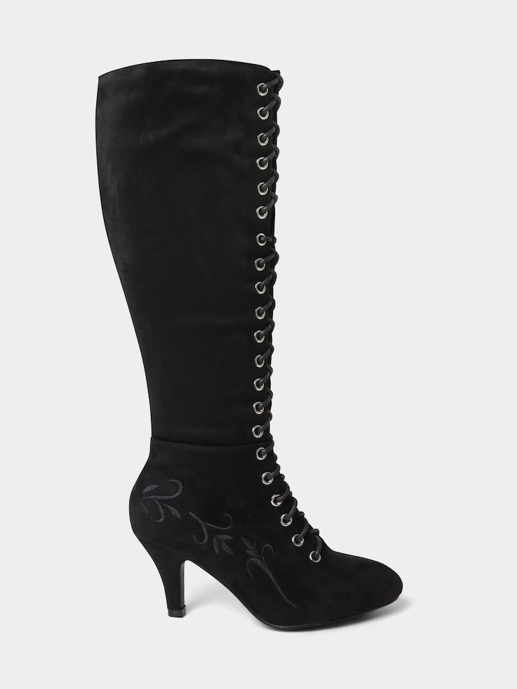 Joe Browns Black Layla Lace-Up Embroidered Boots - Image 1 of 5