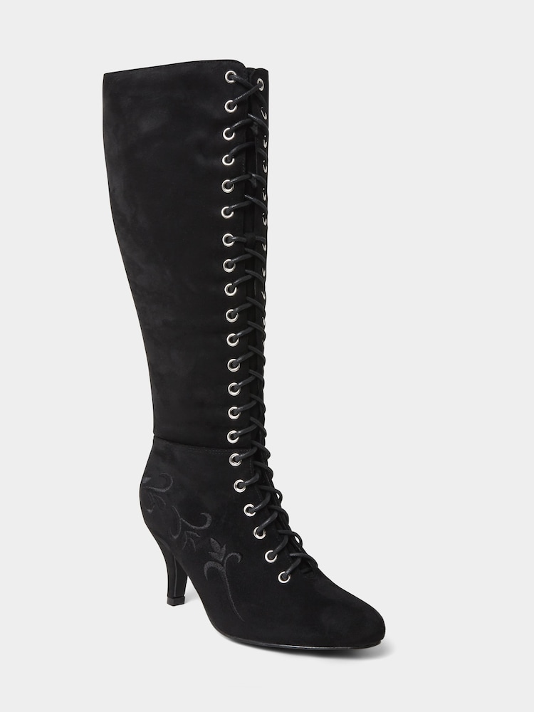 Joe Browns Black Layla Lace-Up Embroidered Boots - Image 2 of 5 Joe Browns Black Layla Lace-Up Embroidered Boots - Image 2 of 5
