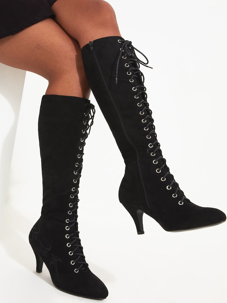 Joe Browns Black Layla Lace-Up Embroidered Boots - Image 5 of 5