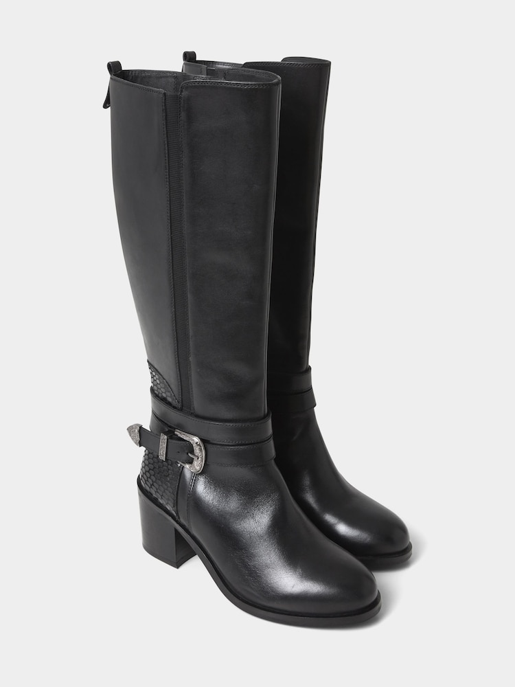 Joe Browns Black Gigi Premium Leather Rider Boots - Image 3 of 5