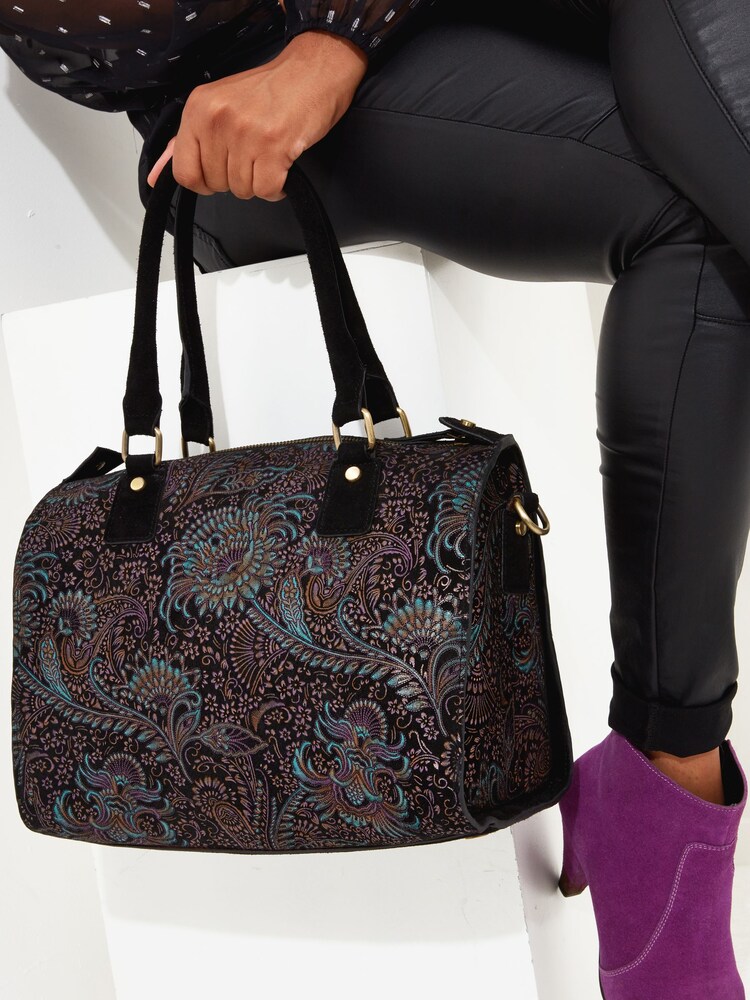 Joe Browns Black Carmen Print Suede Weekender Bag - Image 1 of 4 Joe Browns Black Carmen Print Suede Weekender Bag - Image 1 of 4