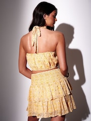 South Beach Yellow Embroidered Mirror Detail Halterneck Top - Image 4 of 6