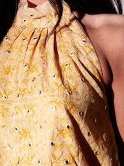 South Beach Yellow Embroidered Mirror Detail Halterneck Top - Image 5 of 6