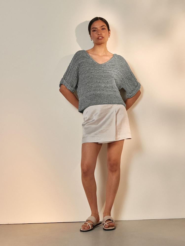 Grey Short Sleeve Stitch Top - Image 1 of 5