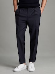 Reiss Navy Brighton Relaxed Drawstring Trousers with Turn-Ups - Image 1 of 7