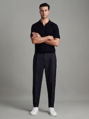 Reiss Navy Brighton Relaxed Drawstring Trousers with Turn-Ups - Image 3 of 7
