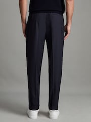 Reiss Navy Brighton Relaxed Drawstring Trousers with Turn-Ups - Image 4 of 7