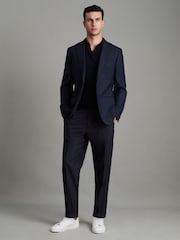 Reiss Navy Brighton Relaxed Drawstring Trousers with Turn-Ups - Image 7 of 7