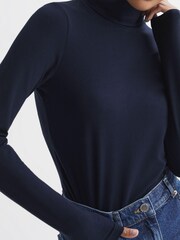 Reiss Navy Piper Fitted Roll Neck T-Shirt - Image 1 of 5