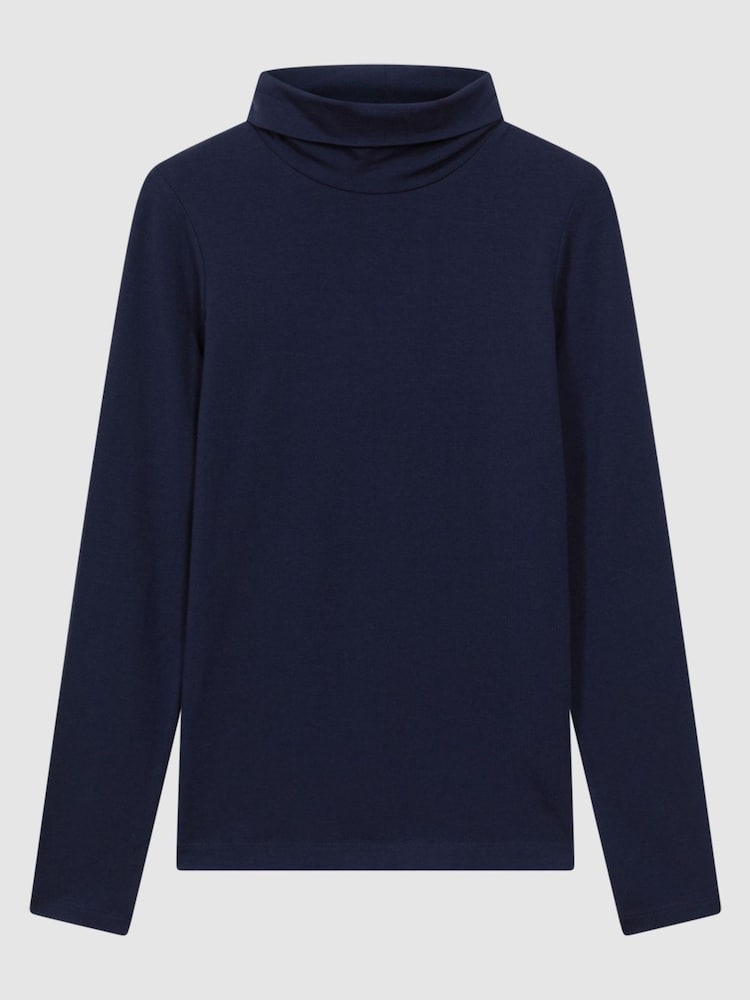 Reiss Navy Piper Fitted Roll Neck T-Shirt - Image 2 of 5 Reiss Navy Piper Fitted Roll Neck T-Shirt - Image 2 of 5
