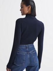 Reiss Navy Piper Fitted Roll Neck T-Shirt - Image 4 of 5