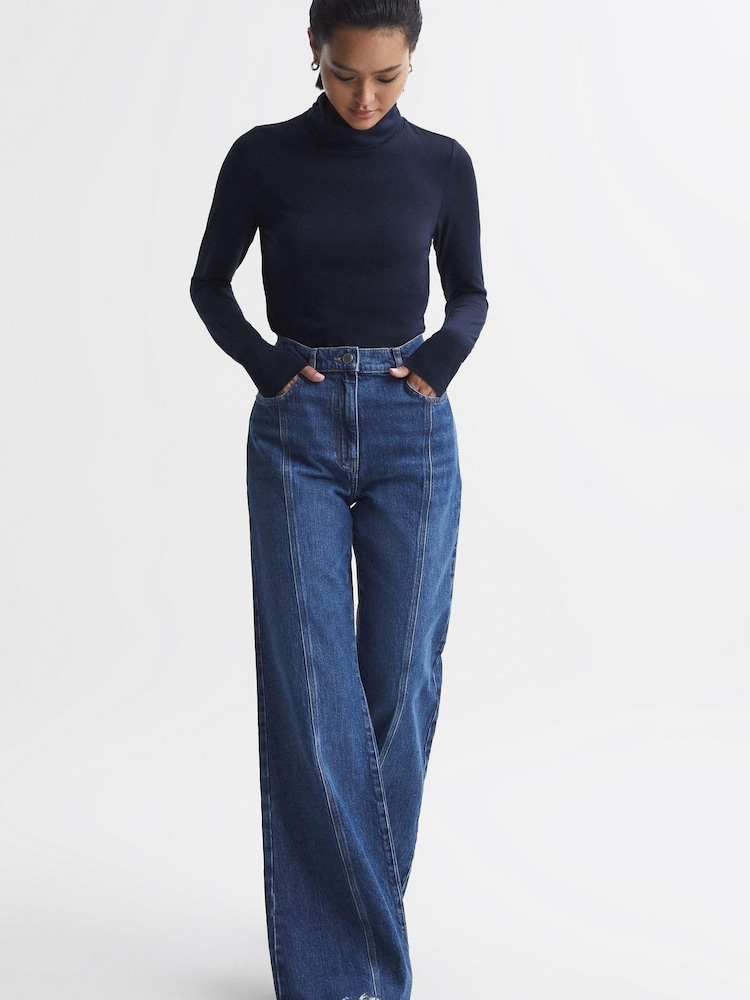 Reiss Navy Piper Fitted Roll Neck T-Shirt - Image 5 of 5 Reiss Navy Piper Fitted Roll Neck T-Shirt - Image 5 of 5