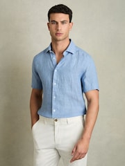 Reiss Sky Blue Holiday Slim Fit Linen Shirt - Image 1 of 5