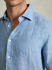 Reiss Sky Blue Holiday Slim Fit Linen Shirt - Image 3 of 5