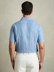 Reiss Sky Blue Holiday Slim Fit Linen Shirt - Image 4 of 5