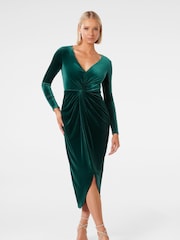 Forever New Green Sofia Velvet Twist Front Midi Dress - Image 1 of 4